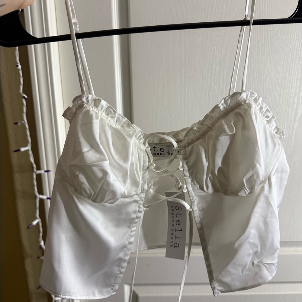 Stella White Lace-Up Tank Top